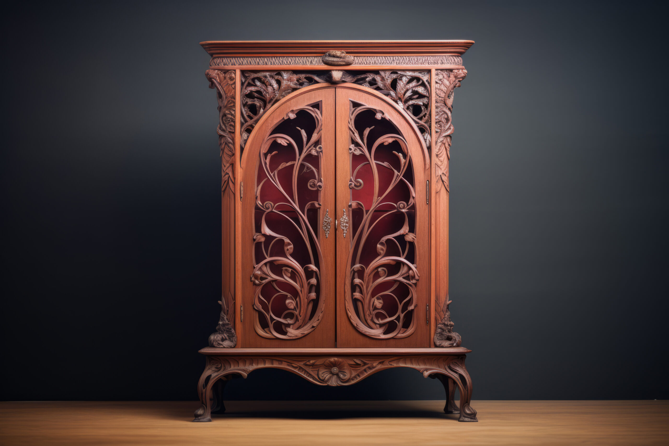 Architectural photograph of an Art Nouveau cabinet with detailed